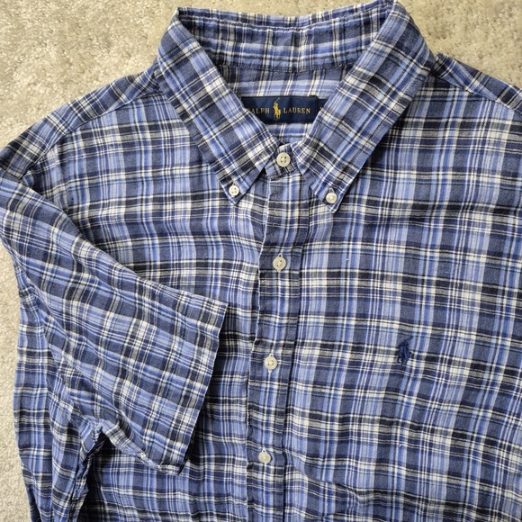 Polo Ralph Lauren Other - Polo Ralph Lauren Linen Shirt Men XL Button Down Blue Plaid Coastal Beach Camp